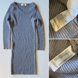 JCL Fitted Gray Sweater Dress scallop vneckline S